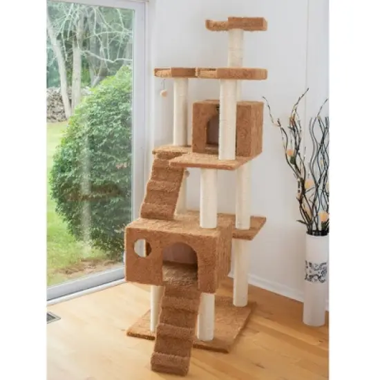 Armarkat 74" Multi-Level Real Wood Cat Tree Large Cat Play Furniture With ScratchhIng Posts, Large Platform, Beige/Brown image {2}
