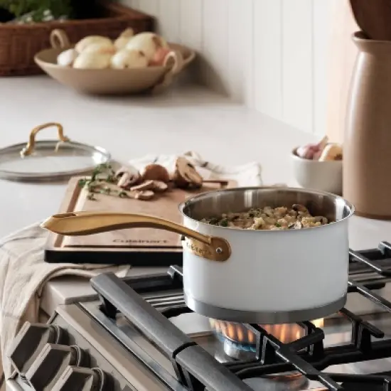 Cuisinart Classic 8pc Stainless Steel Cookware Set with Brushed Gold Handles Matte White: Induction & Oven Safe Pans image {3}