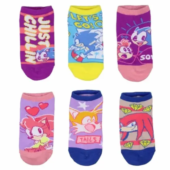 Sonic The Hedgehog Kids Tails Knuckles Amy No-Show Ankle Socks 6 Pair Pack Multicoloured image {1}