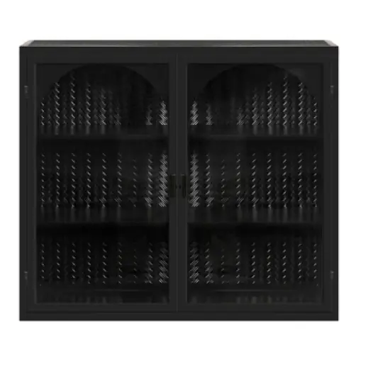 27.56" 3-Tier Storage Shelf Glass Door Wall Cabinet with Characteristic Woven Pattern - ModernLuxe image {3}
