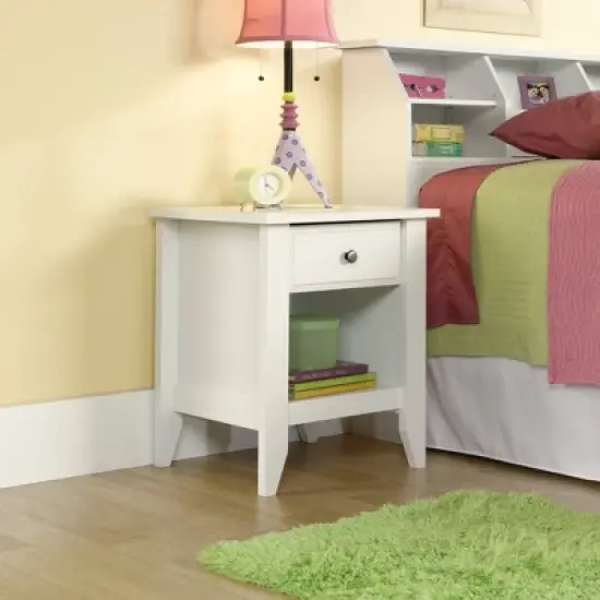 Shoal Creek Nightstand with Drawer & Storage Shelf - Soft White - Sauder image {3}