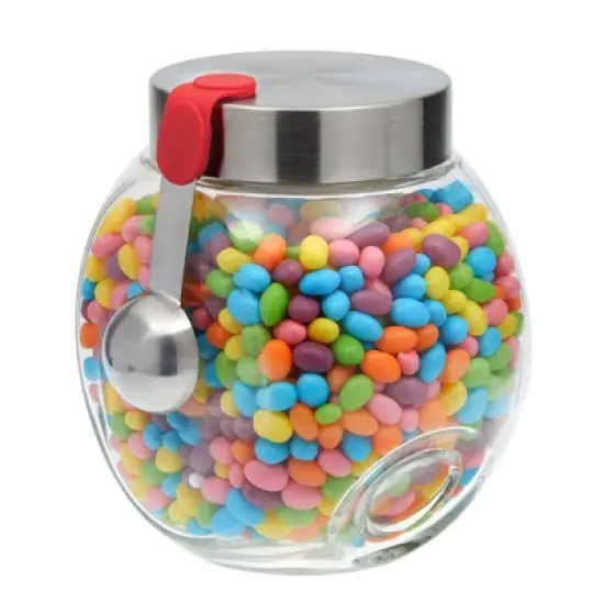 Juvale Glass Glass Jar Candy Dispenser with Scoop and Stainless Steel Lid, Penny Jar for Cookies, Nuts, Dry Goods, Jelly Beans, Food Storage, 58 Oz image {4}