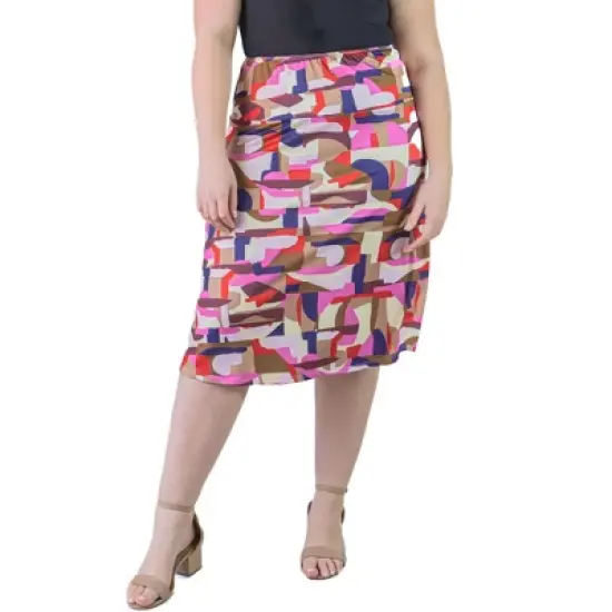 Plus Size Knee Length Abstract Print Elastic Waistband Skirt image {4}