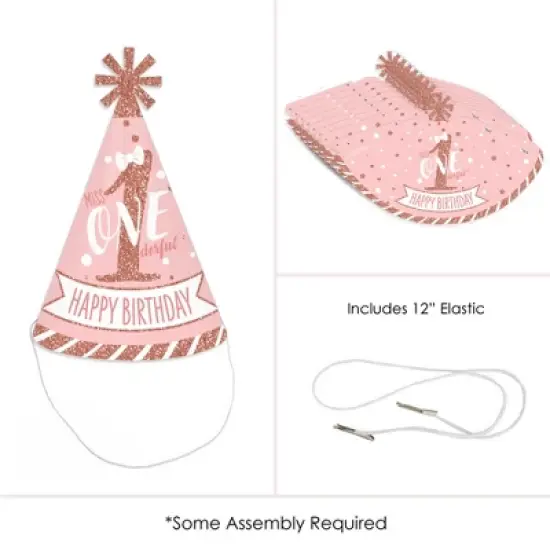 Big Dot of Happiness 1st Birthday Little Miss Onederful - Cone Happy Birthday Party Hats for Kids and Adults - Set of 8 (Standard Size) image {4}