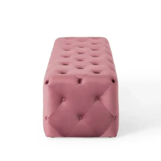 60" Amour Tufted Button Entryway Performance Velvet Bench Dusty Rose - Modway image {2}