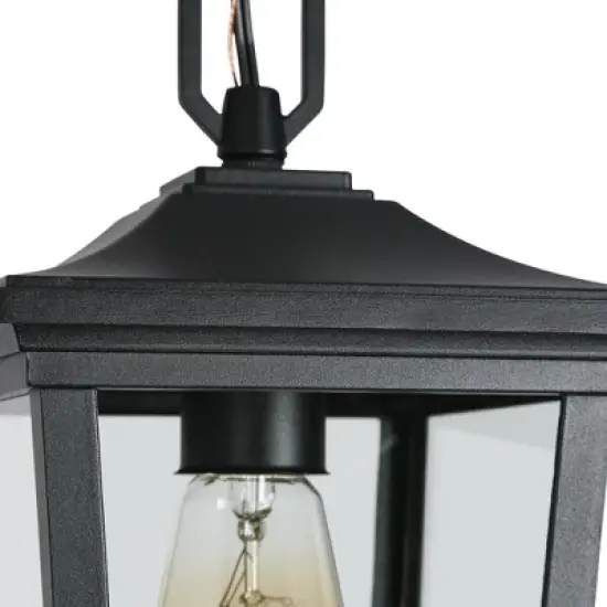 LNC 12.5" Square Cage Modern Outdoor Pendant Lamp Matte Black image {8}