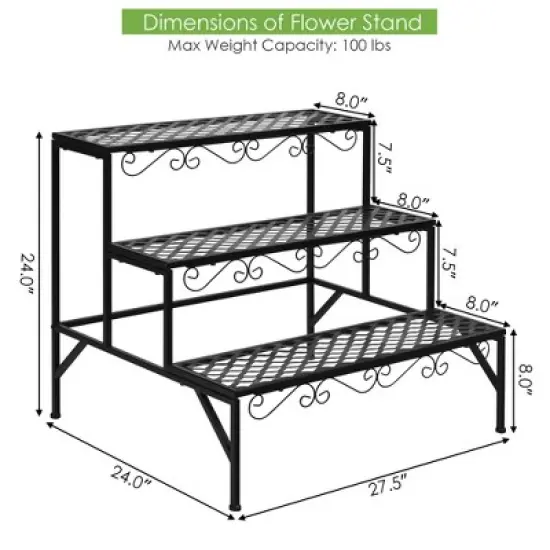Costway 3 Tiers Metal Plant Stand Ladder Flower Pot Rack Decorative Planter Holder image {2}