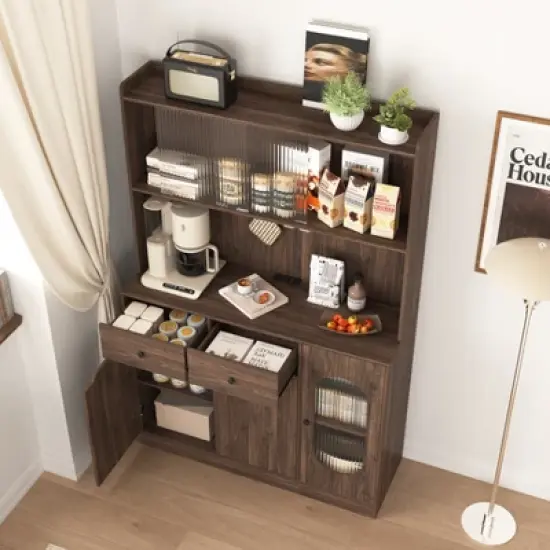 TIRAMISUBEST 71 Inch Tall Wooden Kitchen Pantry Cabinet with Storage Shelves - Walnut Finish Freestanding Organizer image {3}