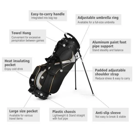 Costway Golf Stand Bag Portable Lightweight Golf Carry Club Bag w/ 8-way Divider image {9}