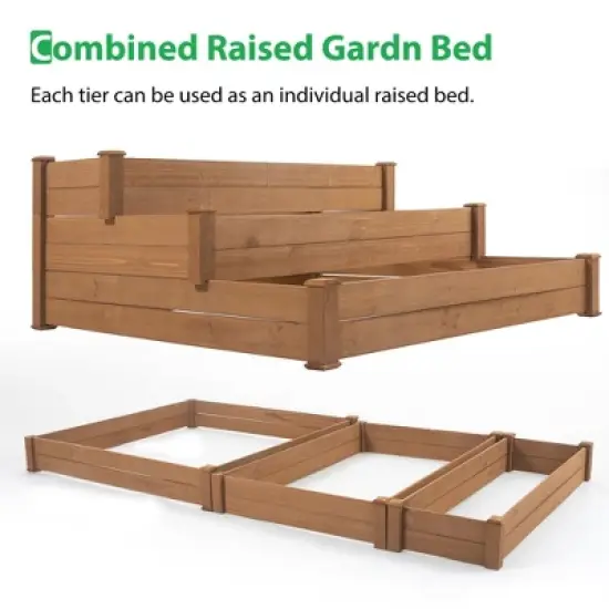 3 Tier Wooden Raised Garden Bed, Outdoor Elevated Flower Box, Raised Garden Bed Vegetables Growing Planter for Backyard Patio image {5}