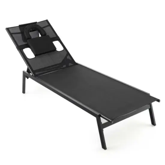 Costway Patio Tanning Lounge Chair 5-Position Outdoor Recliner with Face Hole Poolside image {7}