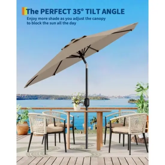 Garvee 9FT Patio Umbrella Outdoor with Push Button Tilt and Crank, 8 Sturdy Ribs UV Protection Waterproof for Garden, Pool, Brown image {5}