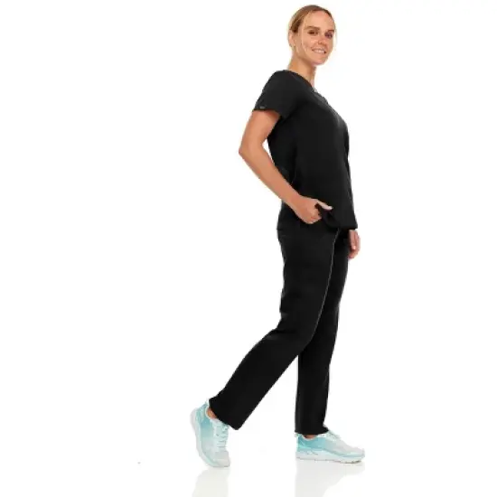 Hey Collection Women Scrubs Set 4-Way Stretch Mock Neck Top with Straight Leg Scrub Pants with Four Pockets image {2}