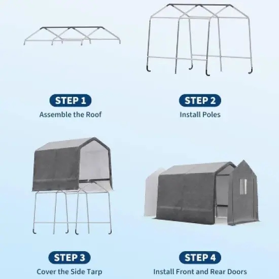 GustoWave 7x12FT Outdoor Portable Storage Shed with Roll-Up Door for Motorcycle, Garden and Tools image {3}