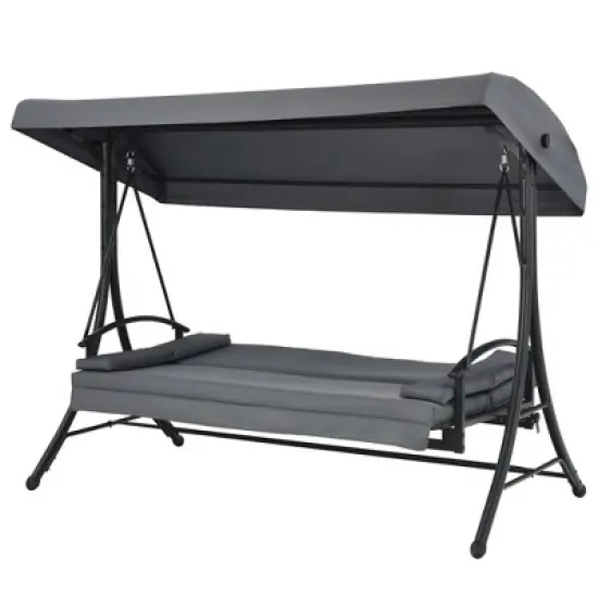 Costway Patio 3-Seat Porch Canopy Swing Converting Grey Cushion Pillow Adjust image {9}