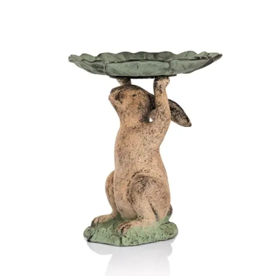 SPI Home Rabbit Birdbath &ndash; 16.5-Inch Cast Aluminum Outdoor Bird Bath with Nature-Inspired Design and Antique Bronze Finish image {1}