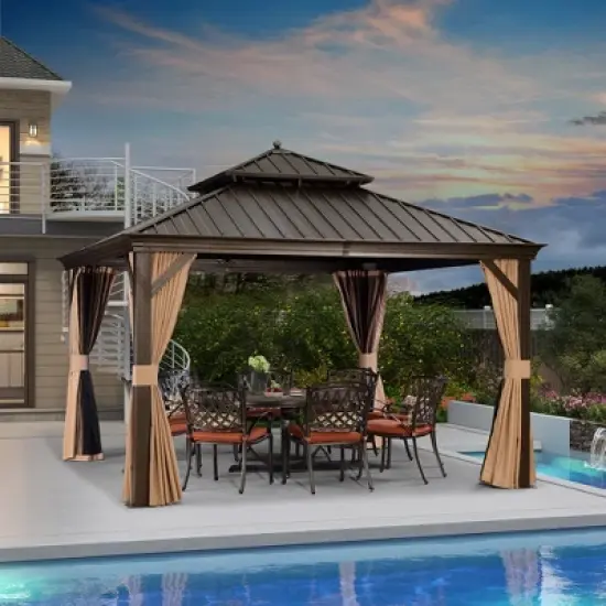 PURPLE LEAF Outdoor Hardtop Gazebo Canopy for Patio Deck Backyard Heavy Duty Outside Sunshade with Netting and Curtains image {15}