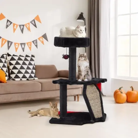 EROMMY Cat Tree, 28.8' Tall Cat Tree Tower With Cat Scratching Post For Indoor Cats, Halloween Pet Furniture, Black With Red image {9}