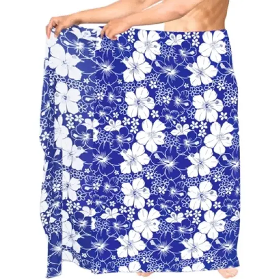 LA LEELA Men's Sarong Bath Swim Pareo Aloha Wrap One Size Blue Floral image {2}