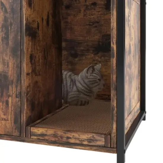 GustoWave Litter Box Enclosure Furniture with 3-Layer Storage Shelves,Indoor Hidden Cat Washroom for 25in Diameter Litter Box, Brown image {6}