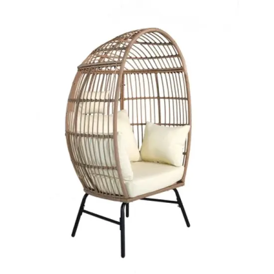 Egg Chair Outdoor, Patio Chair With Ottoman, Hand-woven PE Wicker, 3.9 Inches Thick Cushion, Steel Frame, Lumbar Support image {3}