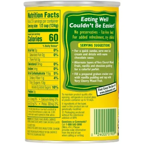 Del Monte Very Cherry Mixed Fruit in a Natural Cherry Flavored Light Syrup - 15oz image {2}