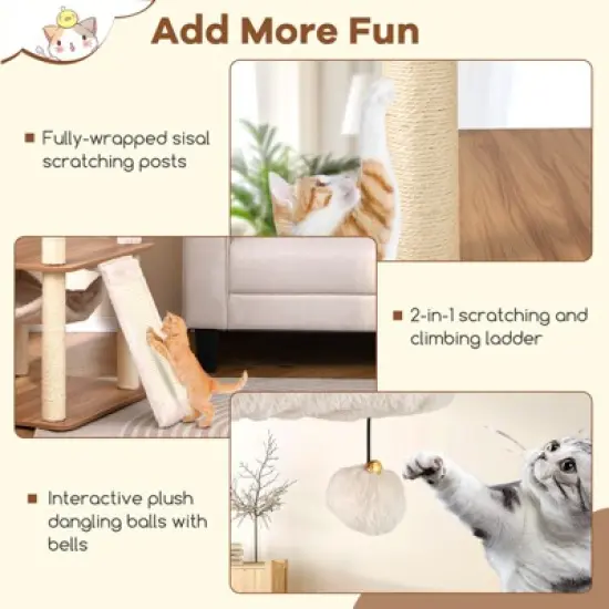 Tangkula 68" Large Cat Tower w/ 3 Padded Perches Condo Sisal Scratching Posts & Ramp image {6}