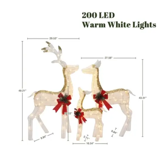 LuxenHome Lighted White & Gold Glitter Deer Family Set, Indoor/Outdoor Christmas Decoration White, Gold, Red, Green image {1}