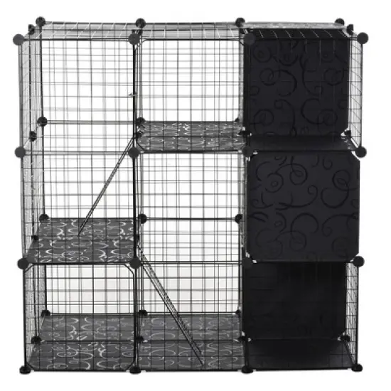 PawHut Pet Playpen Small Animal Cage 56 Panels with Doors, Ramps and Storage Shelf for Rabbit, Kitten, Chinchillas, Guinea Pig and Ferret image {6}