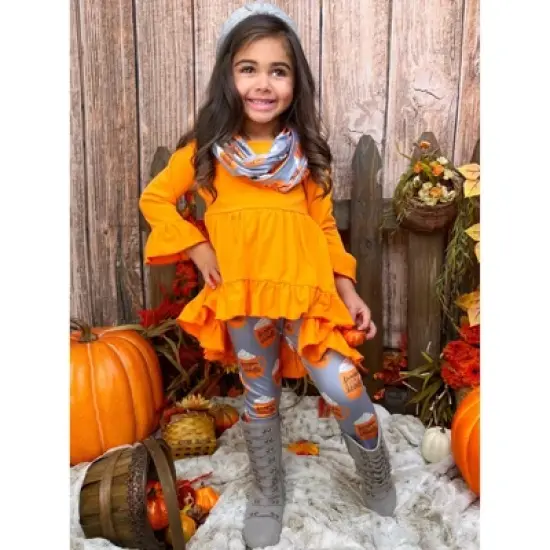 Girls Pumpkin Spice Season Tunic, Scarf & Legging Set - Mia Belle Girls image {4}