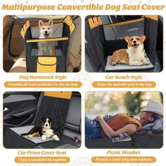 Costway Dog Car Seat Cover for Small & Medium Dogs w/ Mesh Window Safety Belt for Car image {8}