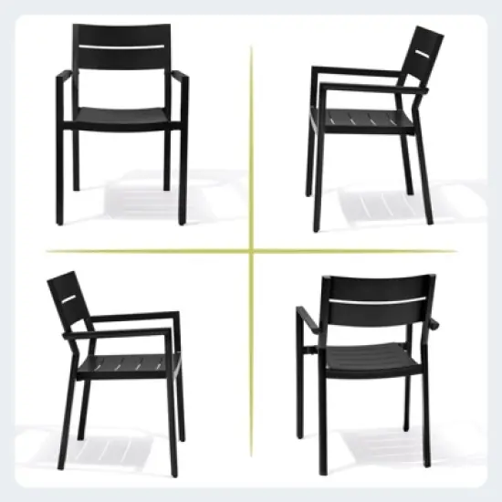 Crestlive products 9pc aluminum patio dinning set 94.5in table and 8 chairs Aluminum top Black for outdoor pool lawn image {4}