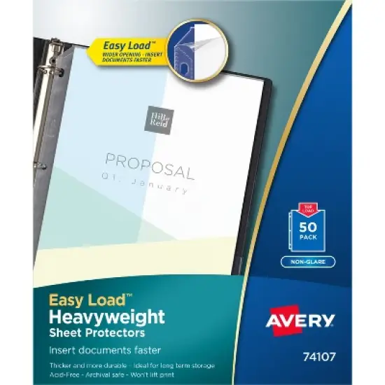 Avery Clear Heavyweight Sheet Protectors, Non-Glare, Easy Load, 50 Document Protectors (74107) image {7}