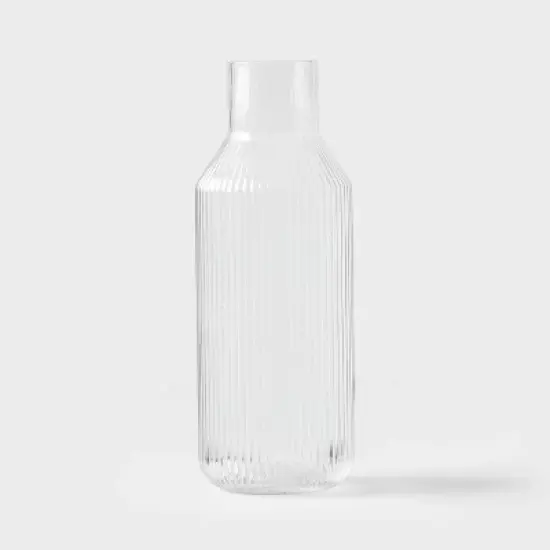 Ribbed Glass Carafe Clear - Threshold&trade;: Dishwasher-Safe Beverage Server, 50oz Cold Drink Pitcher, Cadmium-Free Glass image {3}
