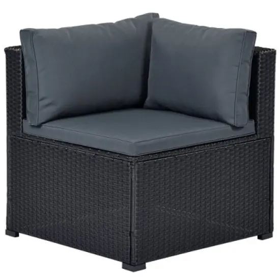 6pc Wicker Patio Conversation Set with Cushions - Black/Gray - GODEER image {8}