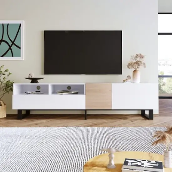TV Stand Entertainment Center With Cabinets Drawers Open Shelves 2 U-shaped Legs Easy Assembly TV Cabinet For TVs Up To 80&rdquo; image {6}