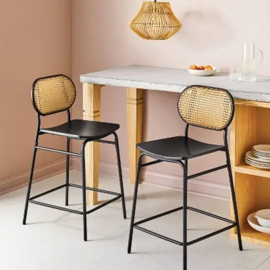 Set of 2 24" Woven Back Metal Counter Height Barstool Black - Room Essentials&trade; image {1}
