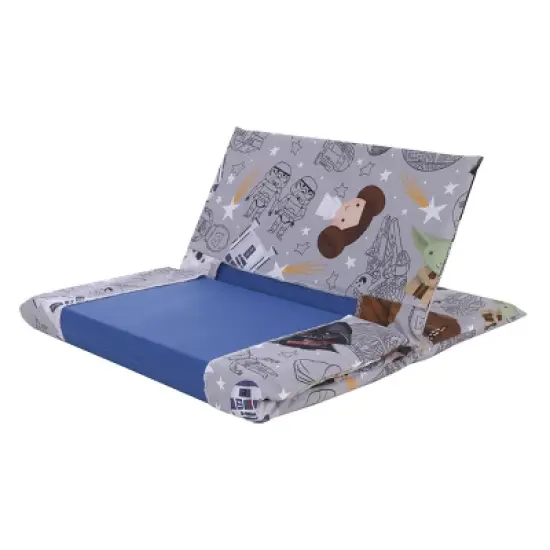 NoJo Star Wars Welcome to the Galaxy Navy and Gray Yoda, Princess Leia, R2-D2 , Chewbacca, and Darth Vader Preschool Nap Pad Sheet image {4}