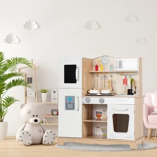 Costway Wooden Kids Pretend Kitchen Playset Cooking Play Toy w/ Utensils & Sound image {1}