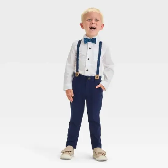 Toddler Boys' Long Sleeve Button-Down Shirt and Suspender Pants Set - Cat & Jack&trade; White image {4}