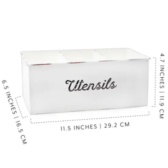 AuldHome Design Large Enamelware Utensil Holder, White Farmhouse Cooking Caddy or Spoons/Forks/Knives Storage for Countertop and Table image {2}