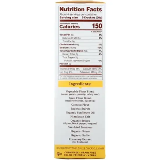 Simple Mills Mediterranean Herb Veggie Flour Pita Crackers - Case of 6/4.25 oz image {3}