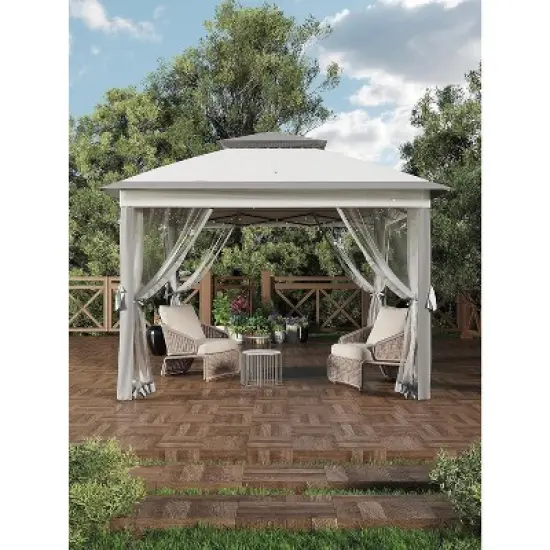 11'x11 Pop-Up Gazebo, Instant Outdoor Canopy Tent with Mosquito Nettings, Durable Steel Frame, for Patio, Garden, Courtyard image {9}