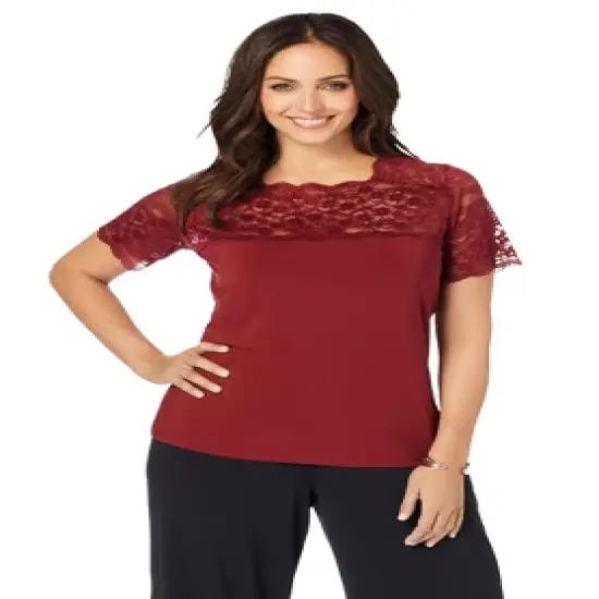 Jessica London Women&rsquo;s Plus Size Lace Neckline Top image {1}