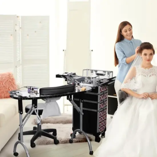 Byootique Manicure Table Nail Desk & Rolling Makeup Train Case Kit image {7}