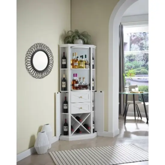 Home Source Corner Bar Cabinet with Rotating Wine Rack image {9}