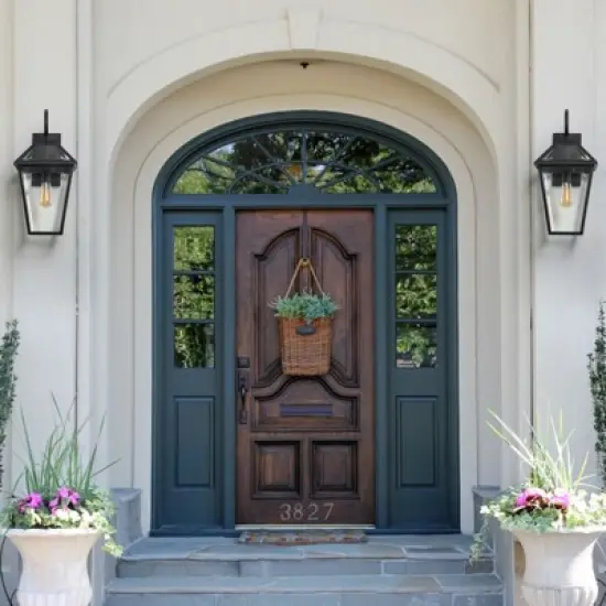 soscooter 21"-2-Pack Outdoor Wall Lantern Light &uml;C Modern Black Metal & Clear Glass Sconce for Porch, Patio, and Garden Lighting (Bulb Not Included) image {7}