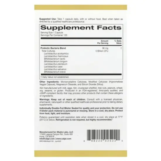 California Gold Nutrition LactoBif&reg; 5 Probiotics, 5 Billion CFU, 120 Veggie Capsules image {1}