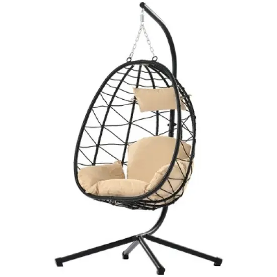 Egg Chair with Stand Indoor Outdoor Swing Chair Patio Wicker Hanging Egg Chair Hanging Basket Chair Hammock Chair with Stand for Bedroom Room Balcony image {15}