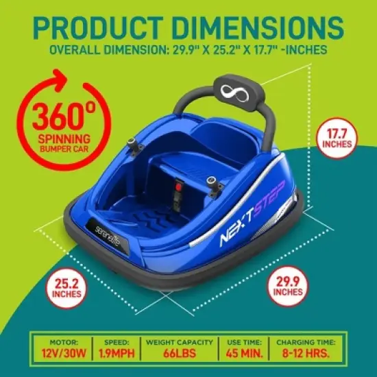 Serenelife 360 Degree Spinning Bumper Car with Adjustable Safety Belt, Control Panel, Soft Bumper, Flashing Lights, Built In Battery & Wheels, Blue image {1}